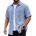 thumbnail image 2 of Yertdoel Men's Short Sleeve Button Down Shirts Lapel Collar Fashionable Casual Corduroy Shirt Solid Color Summer Cozy Gym Tops Beach Vacation Shirts, S-5XL, 2 of 7