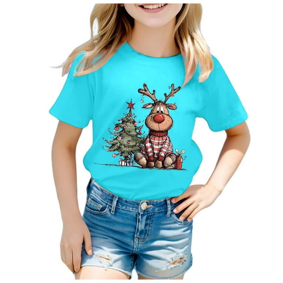 Zshosam Toddler Girl Graphic Tees Fall Toddler Christmas Shirt Boys Girls Santa Tshirts Funny Xmas Holiday Tees Gift for Kids Size 18 24 Months,(Light Blue 18-24 Months)