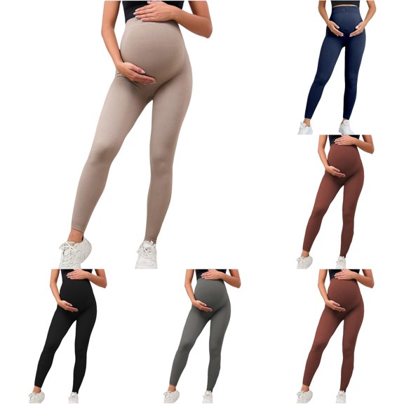Gyujnb High Waist Full Belly Support Maternity Leggings Seamless Stretch Fabric Yoga Fitness Loungewear Casual Daily Pregnancy Pants,M