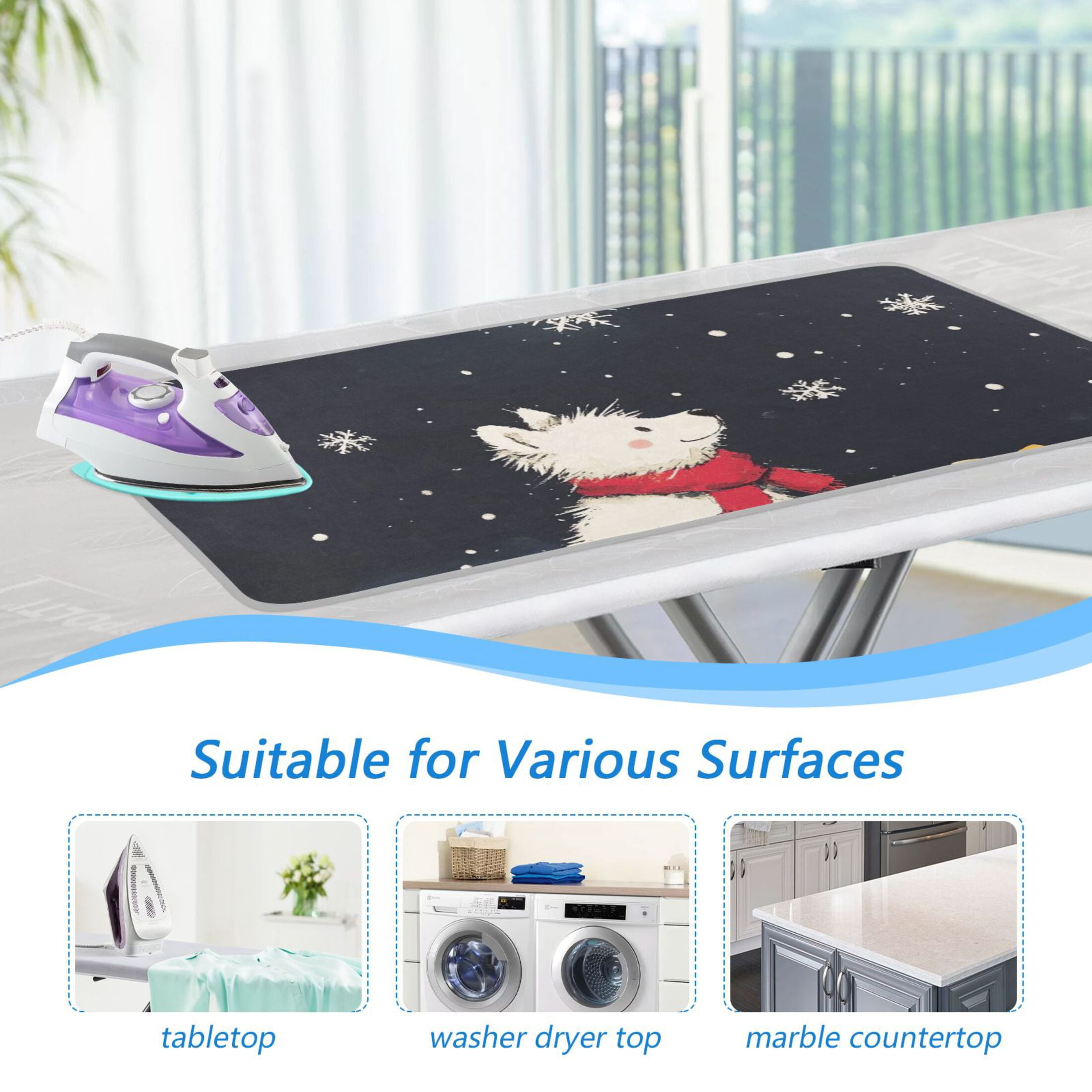 Winter Dog Snowflake Ironing Mat Blanket for Table Top Travel Portable Ironing Board Pad 47.2x27.6 Inch