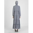 thumbnail image 4 of Balloon Sleeve Oversized Modest Dress Gray Blue, 4 of 5