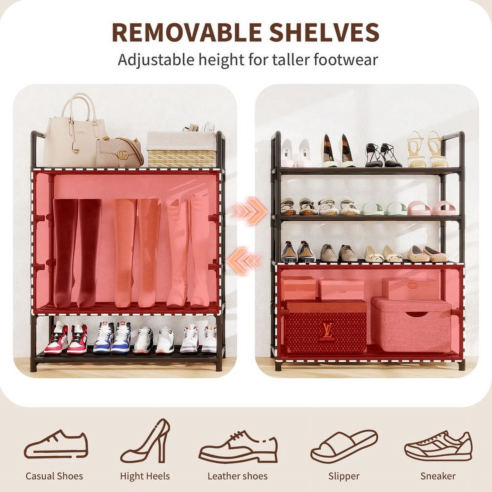 Krpimt 5-Tier Shoe Rack, 31.5" Stackable Shoe Organizer Storage Holds 15-20 Pairs, Metal Shoe Shelf for Entryway Hallway and Closet, Black