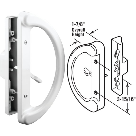 Sliding Patio Door Handle Set White Diecast, Mortise Style, Non-Keyed (Fits 3-15/16” Hole Spacing)