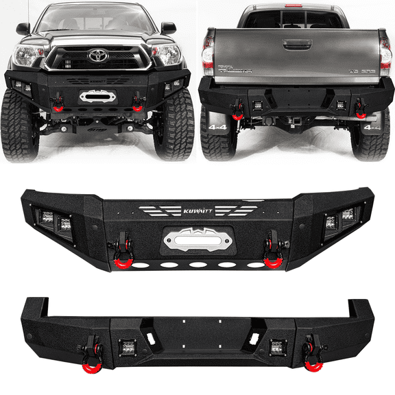 TIOYAR For 2005-2015 Toyota Tacoma Steel Front and Rear Bumper With Winch Plate&Square Lights (Black Texture)