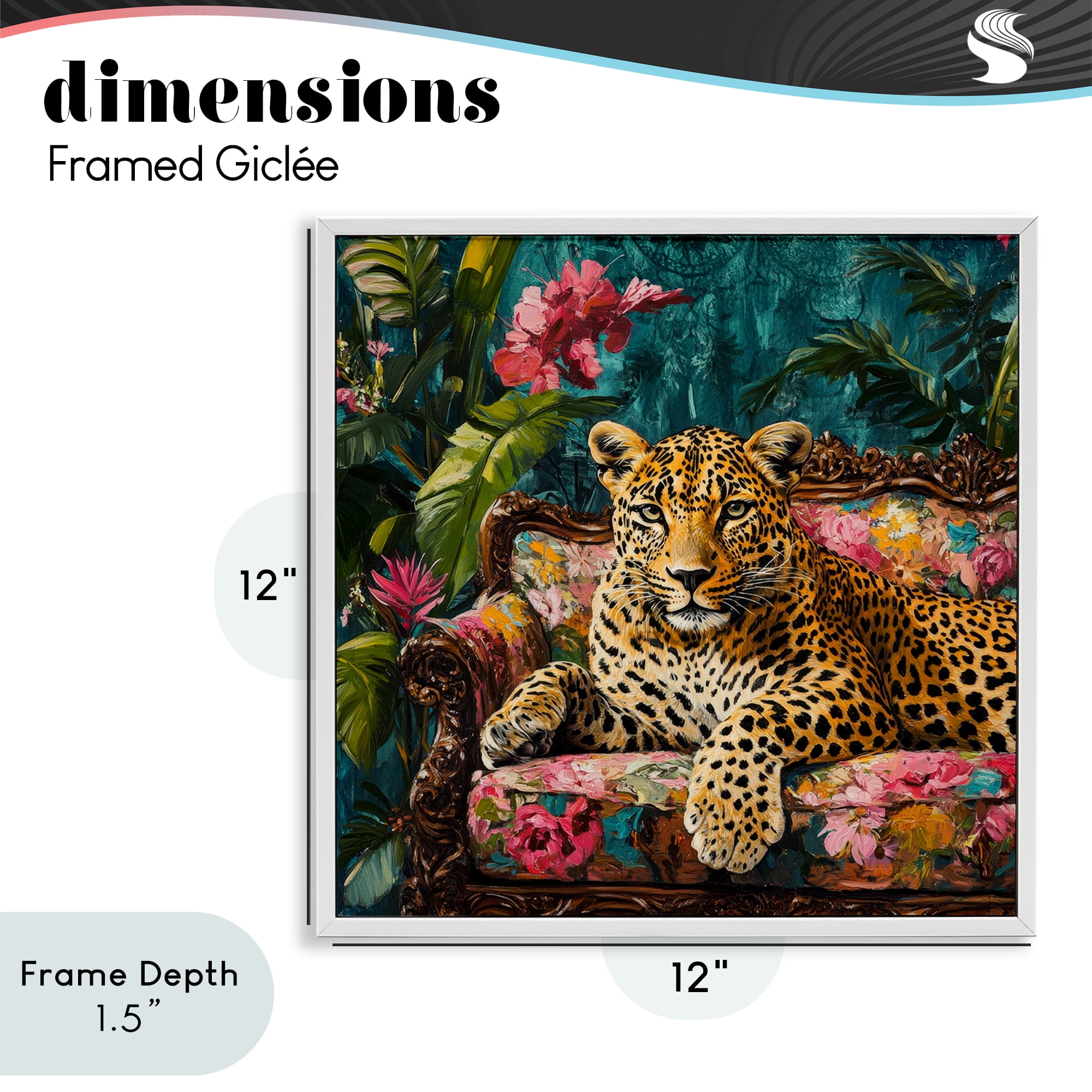 Stupell Industries Fashionable Leopard on Floral Sofa White Framed Giclee Art, design by Petal Prints Design