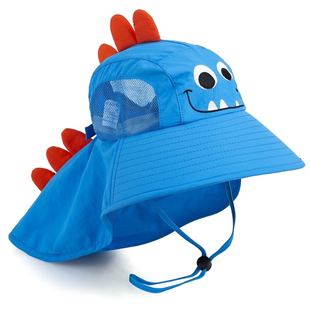 REDESS Gorro de nailon UPF 50 para niños pequeños, niños y niñas de 2 a 10 años,Dinosaur Blue