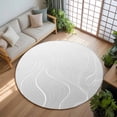 thumbnail image 3 of 8ft Round Rug, Grey Geometric Non-Skid Rubber Backing Large Area Rugs - Living Room Bedroom Home Office, Modern White Stripe Abstract Distortion Art Indoor Floor Mat Carpets Washable Rug, 3 of 9