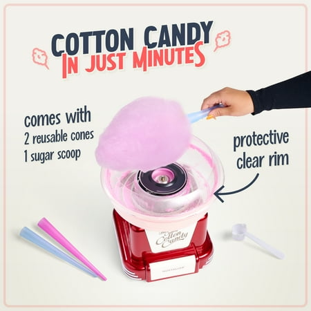 Nostalgia PCM805RETRORED Retro Hard & Sugar Free Candy Countertop Cotton Candy Maker, Retro Red