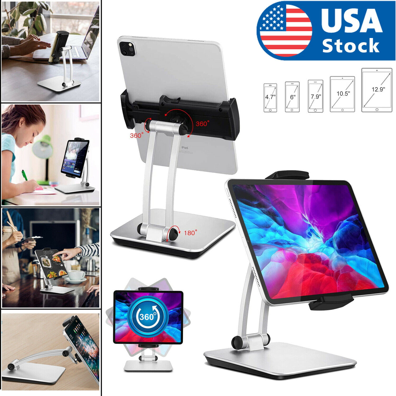 Adjustable and Foldable Holder Fit for iPad iPhone Cellphone Tablet Kindle in Bedroom Kitchen Floor Aluminum KALDOREI Tablet Phone Stand for Bed Sofa Desk 