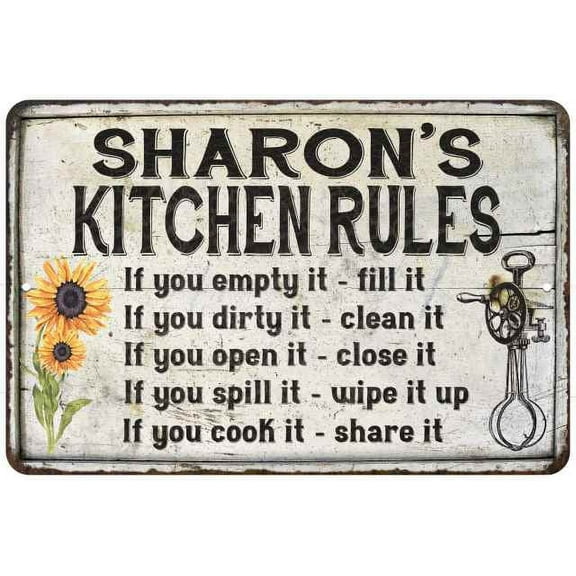 Sharon's Kitchen Rules Chic Sign Vintage Decor 8 x 12 High Gloss Metal 208120032023
