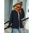thumbnail image 6 of Womens Cable Knit Light-Weight Shacket Button Down Shirts Long Sleeve Casual Oversized Blouses Tops Navy Blue M, 6 of 8