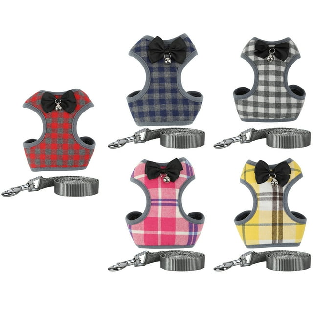 Fairnull Pet Vest Harness Dog Cat Bow Design Harness Adjustable Strap Harness with Bell for Walking
