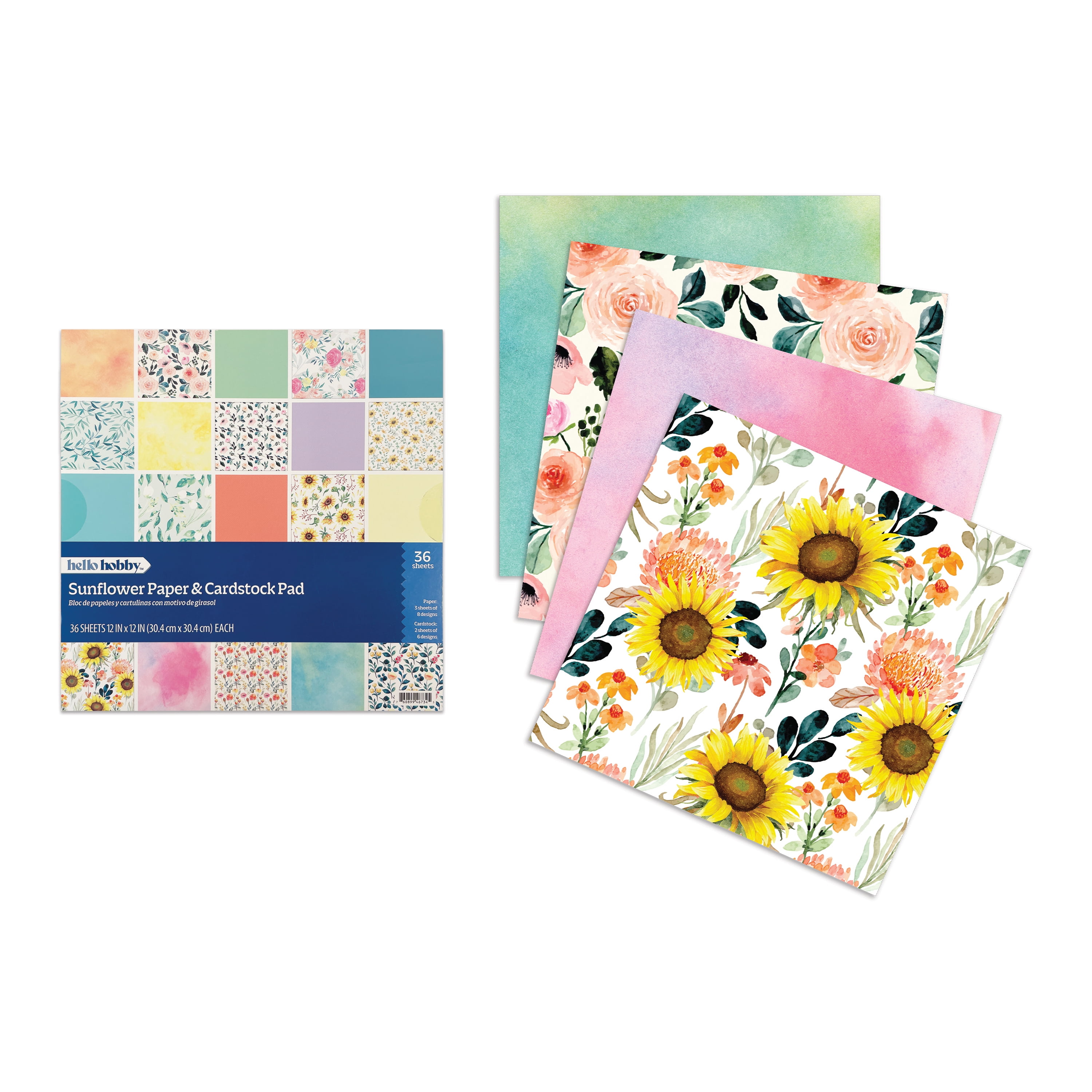Hello Hobby Sunflower 12x12 Paper and Cardstock Combo Pad for Scrapbooking and Crafting