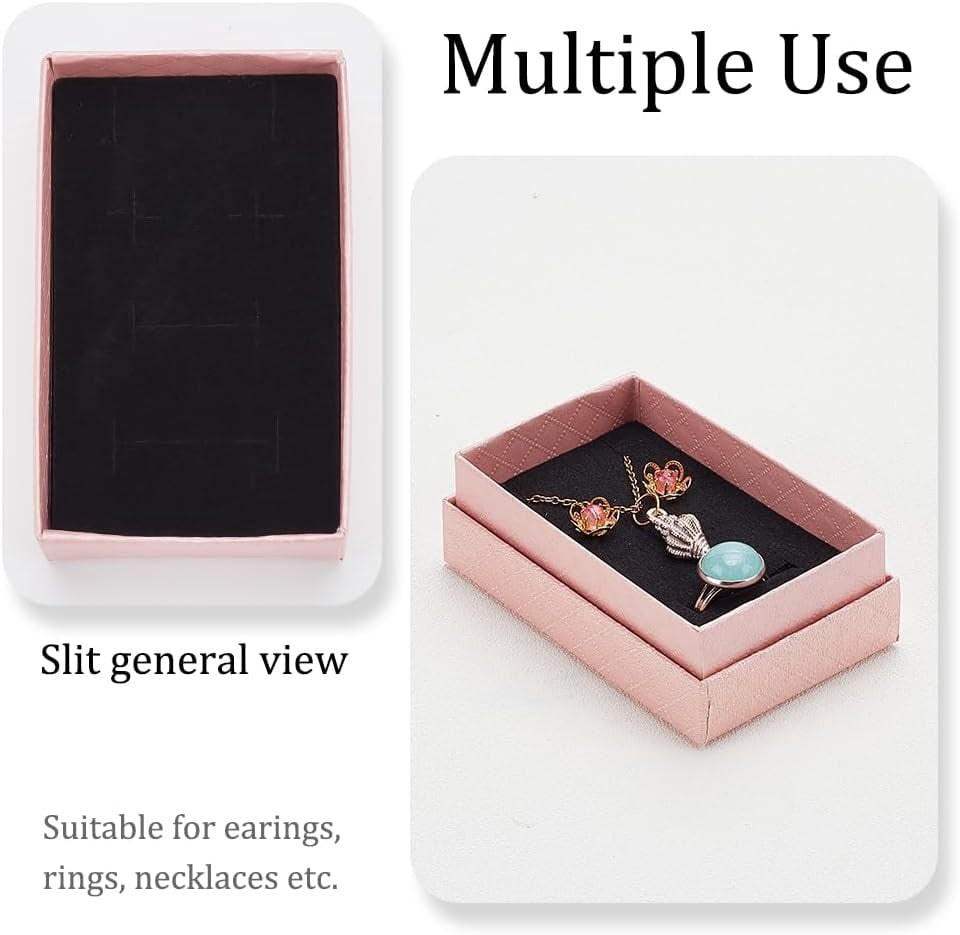 24 Pack Jewelry Gifts Boxes 3x2 Inch Rectangle Cardboard Earring Necklace Storage Boxes with Velvet Sponge for Ring Weddings Birthdays (Pink)