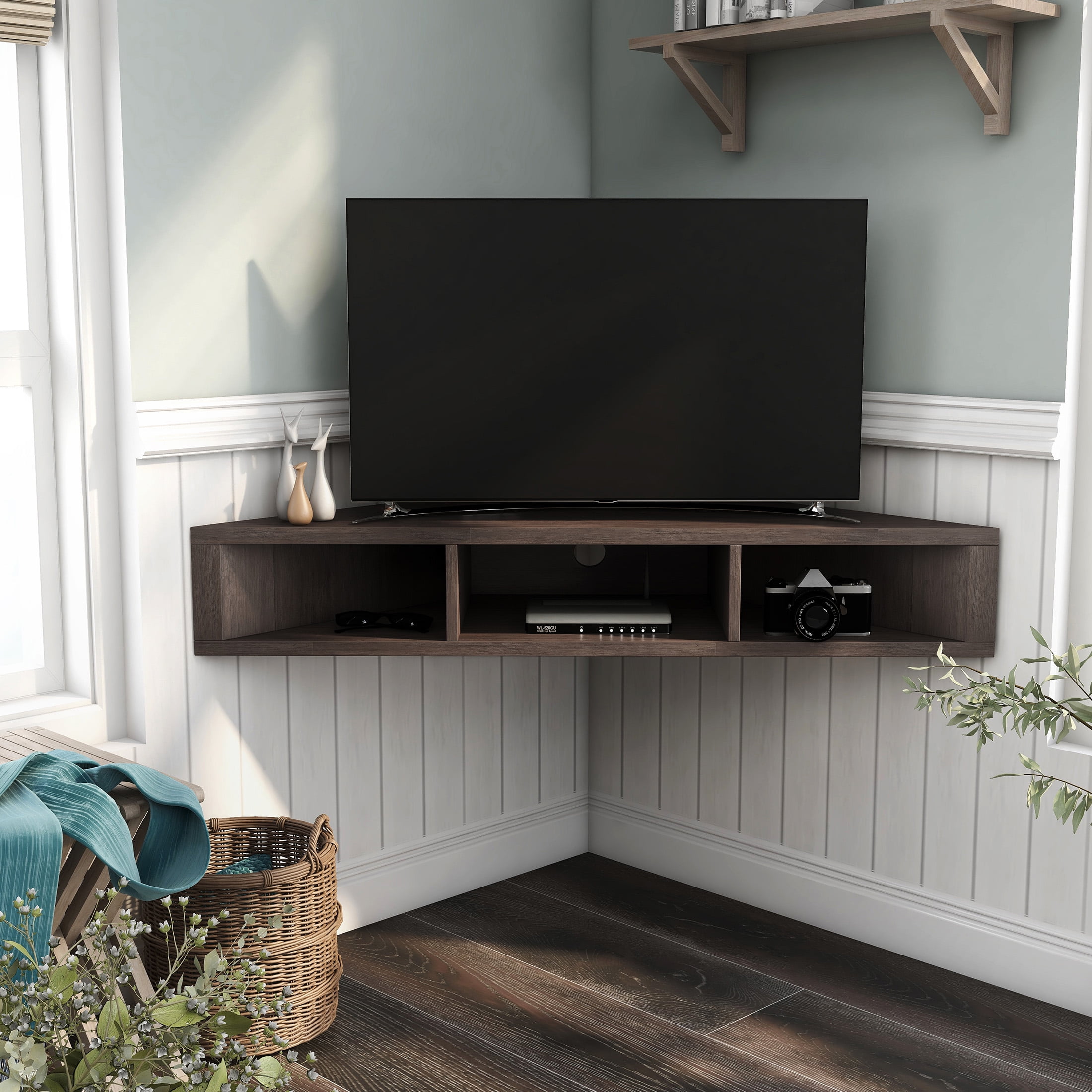 Furniture of America Emmeline 3-Shelf Floating TV Stand, 46", Walnut Oak