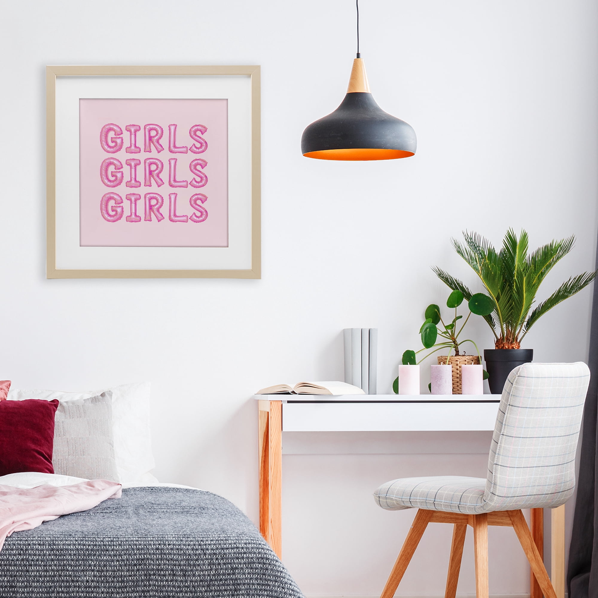 Stupell Industries Girls Letters Party Balloons Birch Framed Print Under Glass, design by LISH Creative