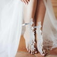 thumbnail image 5 of Nylon Embroidery Lace Anklet with Toe Ring Floral Barefoot Sandals for Bridal Wedding WhiteSmoke 930x80x1mm, 5 of 6