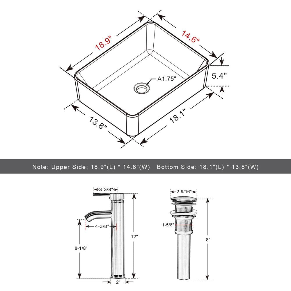 Eclife 18.9" Rectangular Ceramic Bathroom Sink Combo with Faucet 1.5 GPM and Pop up Drain Bathroom Bowl,White
