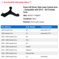 thumbnail image 2 of Front Left Driver Side Lower Control Arm - Compatible with 2013 - 2015 Honda Civic 2014, 2 of 2