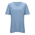 thumbnail image 5 of DHFJKG Women's Short Sleeve T Shirt V Neck Patchwork Lace Crochet Solid Color Summer Fashion Tee Casual Dressy Work Tunic Trendy Tops, 5 of 8