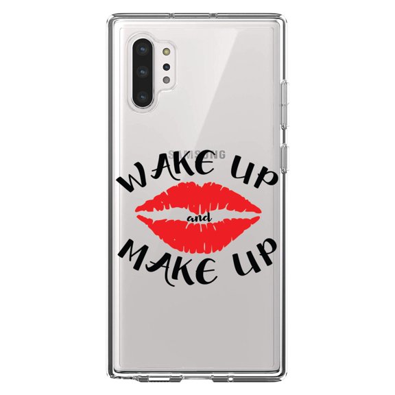 DistinctInk Clear Shockproof Hybrid Case for Galaxy Note 10 PLUS (6.8" Screen) - TPU Bumper Acrylic Back Tempered Glass Screen Protector - Wake Up and Make Up