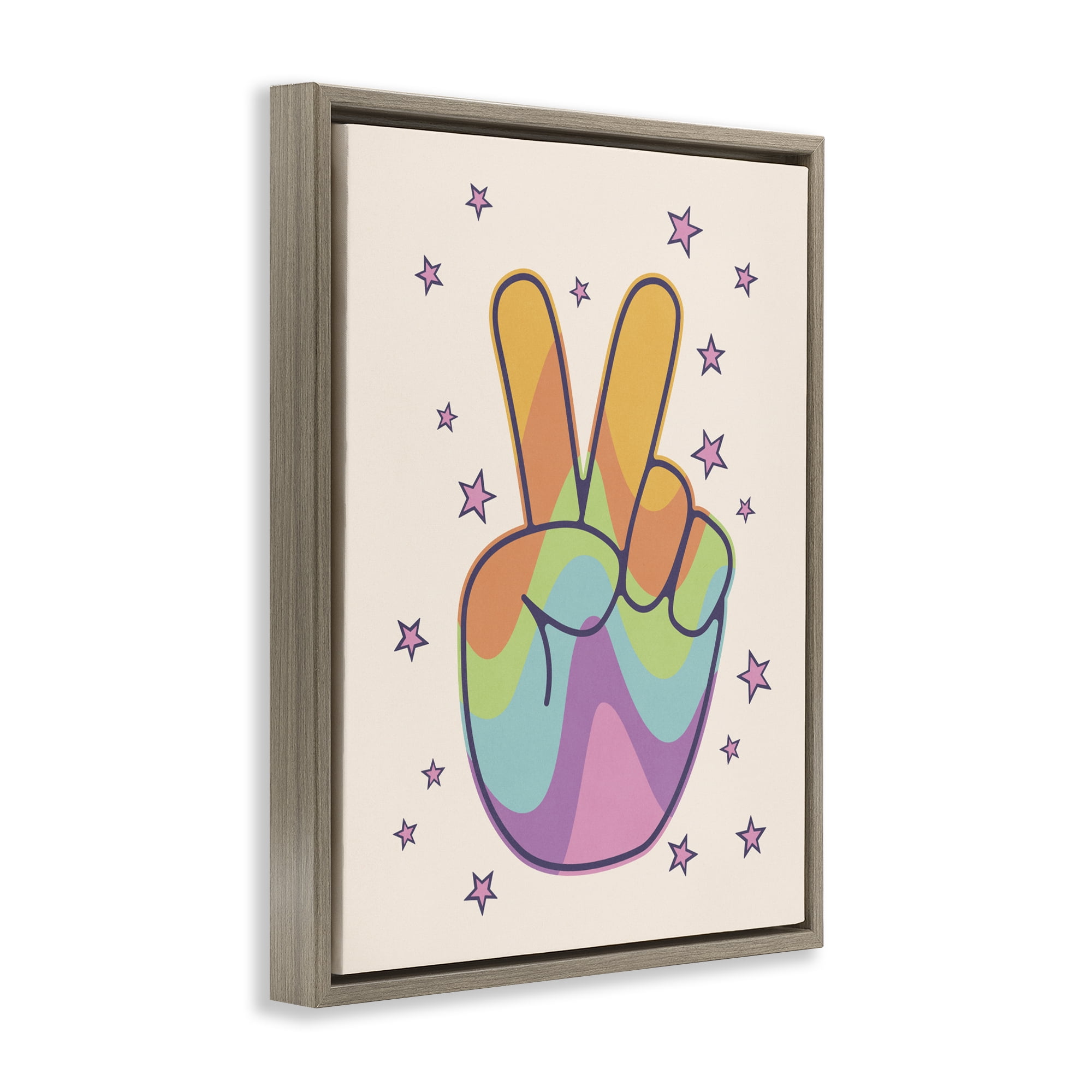 Stupell Industries Peace Sign Retro Rainbow Brown Framed Floater Canvas Wall Art, design by LSR Design Studio