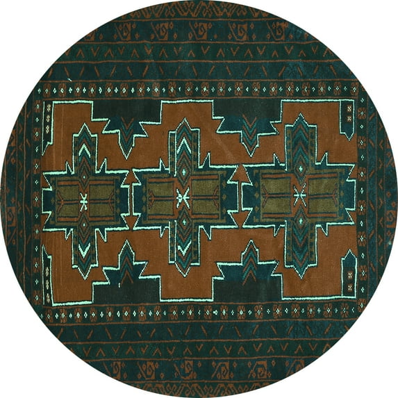 Ahgly Company Indoor Round Persian Turquoise Blue Traditional Area Rugs, 5' Round