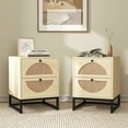 thumbnail image 2 of YYAo 2Pcs Nightstand, Bedside Table with 2 Natural Rattan Drawer & Metal Legs, Nightstand Side Table for Bedroom, Natural, 2 of 9