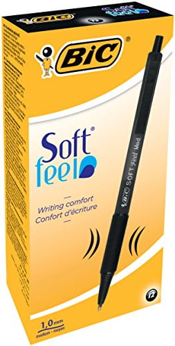 BIC Soft Feel Retractable Ballpoint Pen, Medium Point, Black, 12-Count