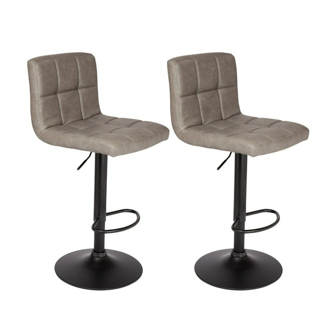 Bronte Living Leatherette Bar Stool with Adjustable Height, 360 Swivel Design, Comfortable Mid-Backrest, Pedestal Base with Footrest for Kitchen, Pub - Series Clementine - Set of 2