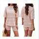 thumbnail image 3 of Conjuntos de Dos Piezas de Crochet para Mujer, Conjuntos Verano para Estar en Casa, Camisetas Corta y Pantalones Cortos, Conjunto de Playa para Vacaciones de Verano Caqui L, 3 of 7