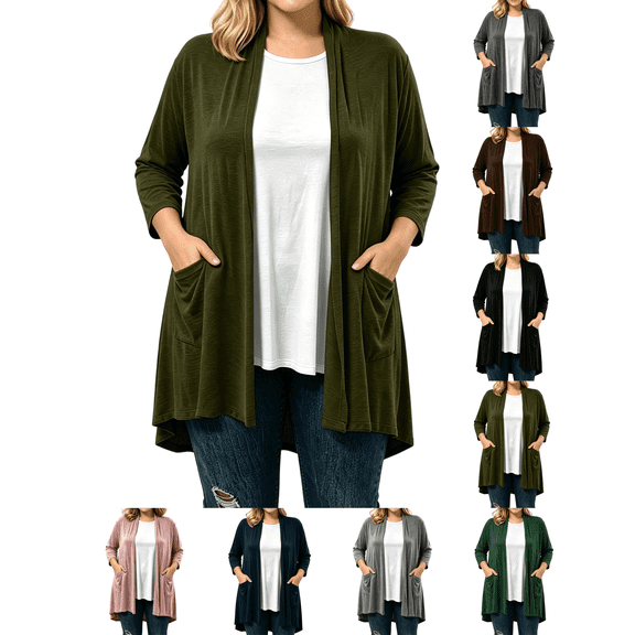 Liuinsasek Cardigan Top for Women Fashion Casual Solid Color Long Sleeve Lightweight Flowing Shawl Outerwear Buttery Soft with Side Pockets Fall Outfits