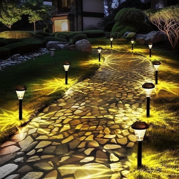 GIGALUMI 16 Pack Solar Pathway Lights, IP65 Waterproof Outdoor Warm White Solar Landscape Lighting