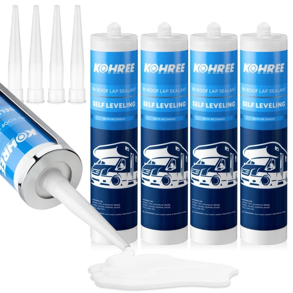 Kohree RV Roof Sealant , White Self-Leveling Lap Sealant for RV Home Repair - 4 Pack,10.1 Fl OZ