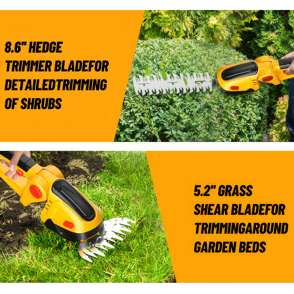 PEPWELL Cordless Grass Shear & Shrubbery Trimmer, 2-in-1 Electric Shrub Trimmer Grass Shears Handheld Grass Cutter, Hedge Shear with 2 PCS Rechargeable Battery and Charger for Garden, Lawn