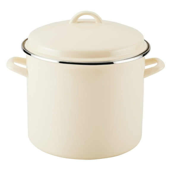 Rachael Ray Enamel-on-Steel 12 Qt Induction Stockpot with Lid, Almond