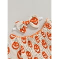 thumbnail image 6 of Wassery Newborn Baby Girls Halloween Outfit Long Sleeve Off-shoulder Bodysuits Pumpkin Print Romper with Headband 3 6 12 18 24 Months Infant Halloween Clothes Costume 0-24M, 6 of 8