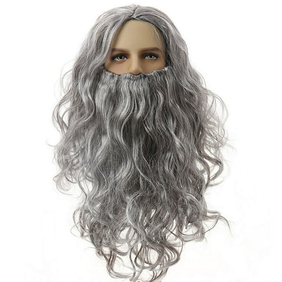 FDEEOM Easter decorations Wig and Beard Set Biblical Brown Wig and Beard Set Gray