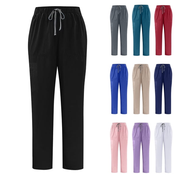 Purcolt Men's Straight Leg Scrub Pants, Lightweight Casual Elastic Drawstring Waist Versatile Workwear Pants with Pockets