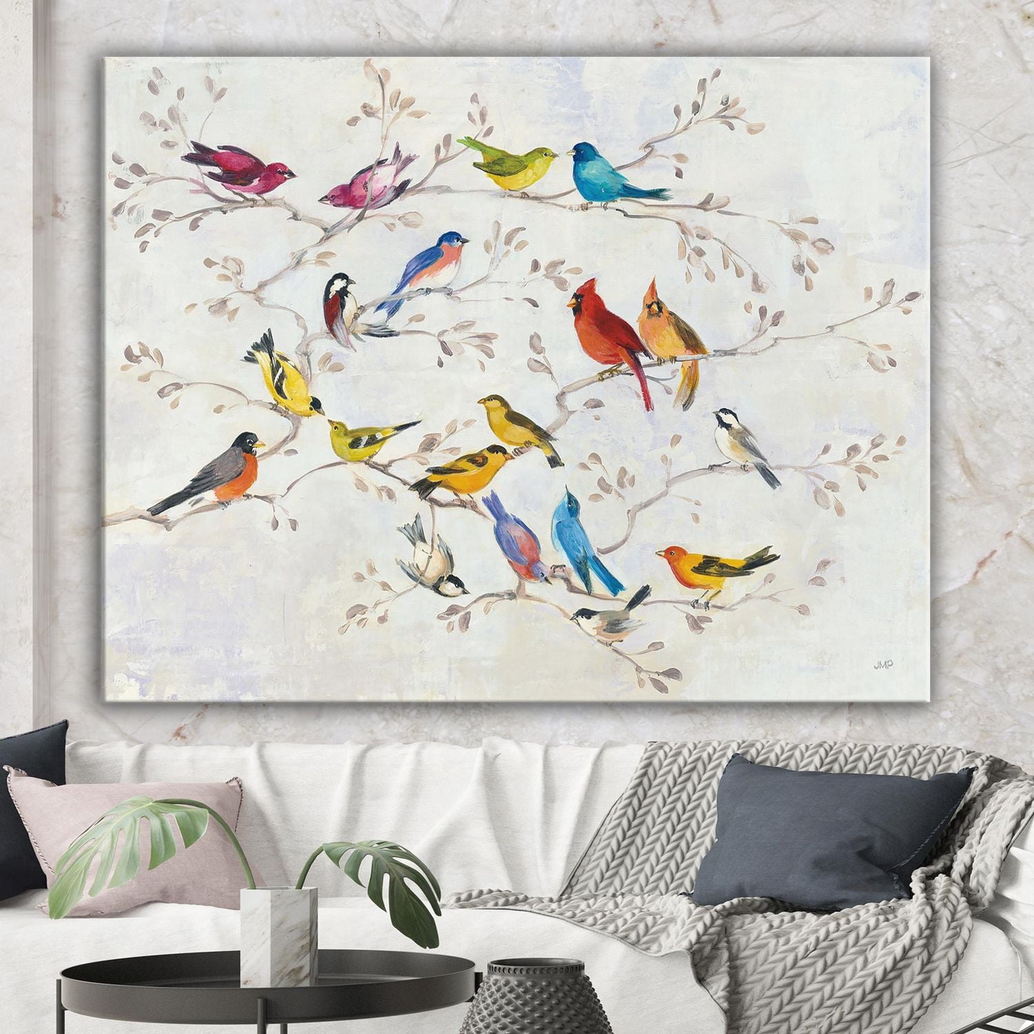 Designart Oiseau multicolore sur l'arbre Art mural sur toile