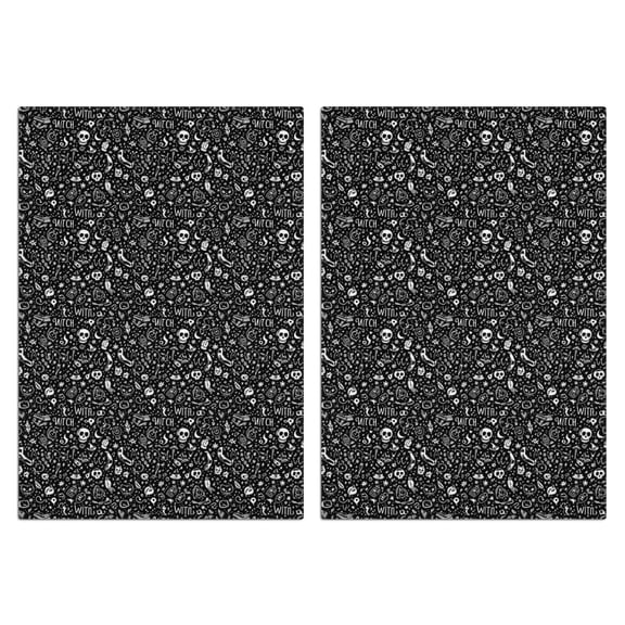 2 Pcs Funny Kitchen Towels,Black White Gothic Witch Skull Pattern Microfiber Dish Towels,Kitchen Tea Towels,Kitchen Towel Set (18" X 26")