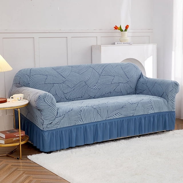 Nvzi Funda de sofá elástica para sala de estar, fácil de instalar, lavable, protector de sofá con falda, 1 pieza (azul A, 1 asiento)