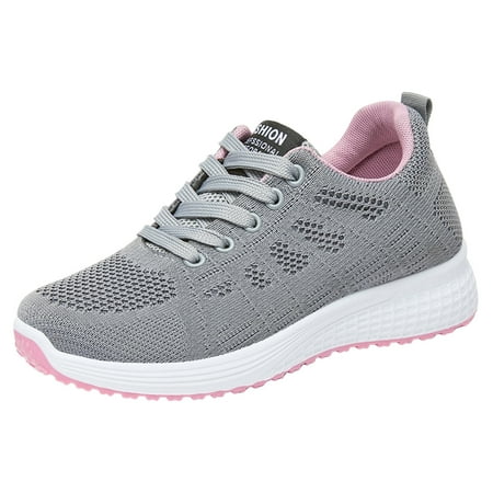 

ZIZOCWA Summer Women Knitted Mesh Running Sports Shoes Soft Flat Bottom Non Slip Lace Up Breathable Comfortable Casual Joggers Shoes Grey Size40
