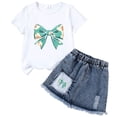 thumbnail image 4 of larppty Girls 2-Piece Outfit Set, New York Brooklyn Print Short Sleeve T-Shirt & Distressed Denim Skirt, Kids Casual Fashion Clothes for Play & Daily Wear（M， 5-6 Years）, 4 of 4