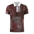 thumbnail image 3 of WREESH Men's Graphic Printed Zipper Short Sleeve Lapel T-Shirt Loose Top Henley Shirts Wine, 3 of 5