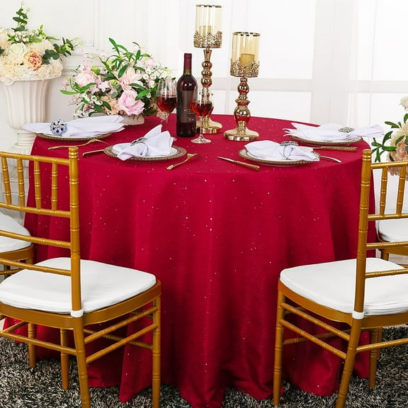 Wedding Linens Inc. 108" Round Paillette Poly Flax / Burlap Sequins Hessian Tablecloths Table Covers for Wedding Party Events Luxury Décor use - Apple Red
