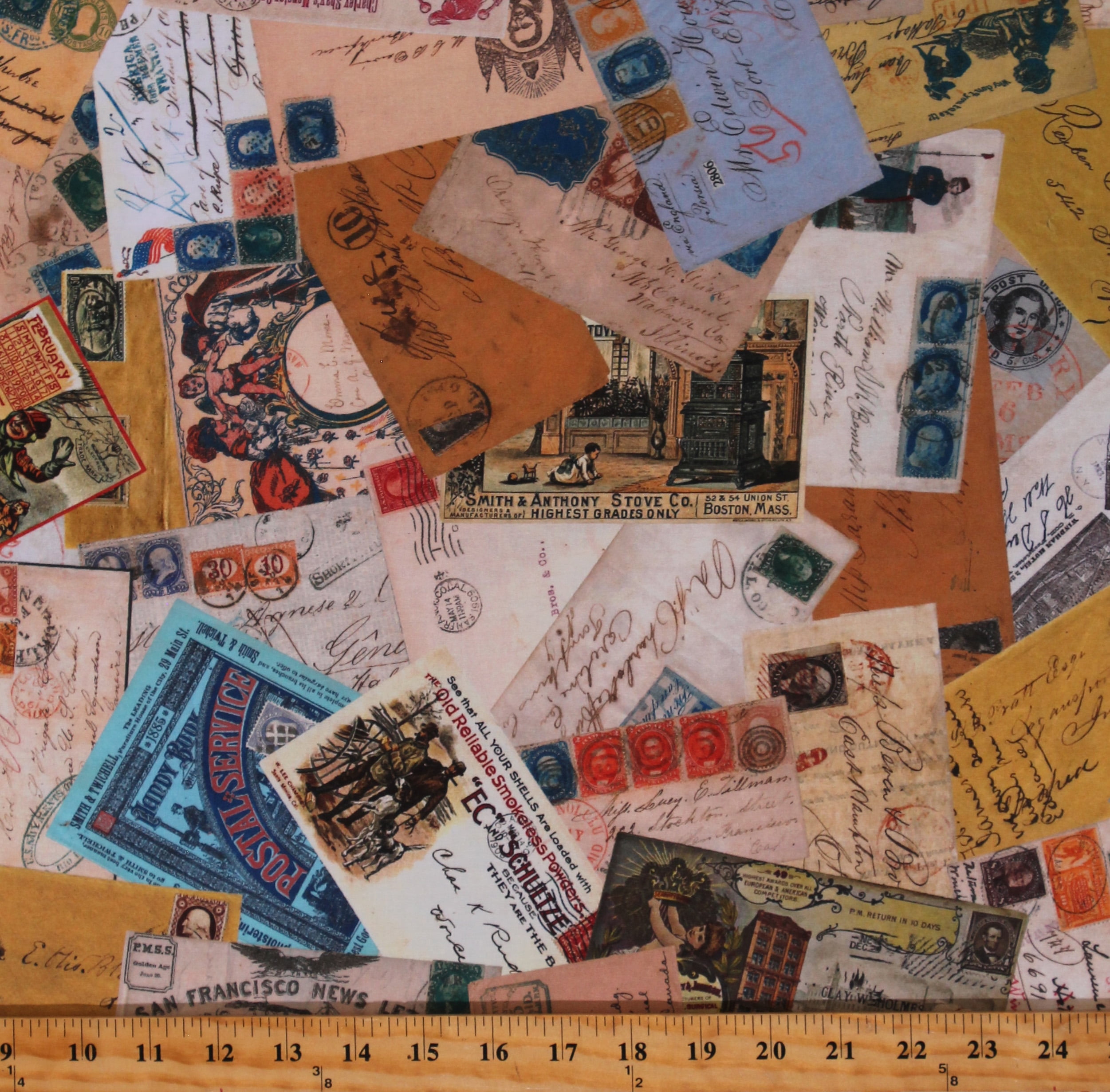 Cotton Library of Rarities Mail Envelopes Postage Stamps Antique Tan