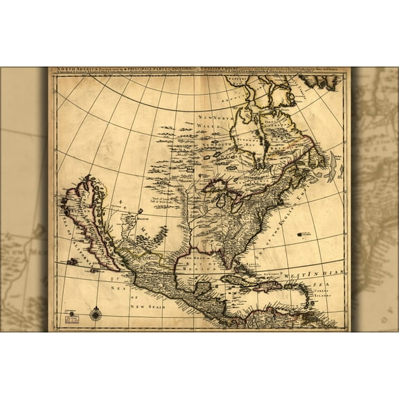 24"x36" Gallery Poster, map of north america pre united states 1685