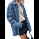 thumbnail image 2 of Chaqueta Vaquera de Gran Tamaño para Mujer, Informal, con Botones, de Larga, Azul Oscuro M, 2 of 8