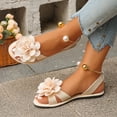 thumbnail image 4 of Miluxas Women's Round Toe Flower Decorated Flat Sandals, Soft Slides Open-Toe Summer Slippers Beige 7.5(40), 4 of 9